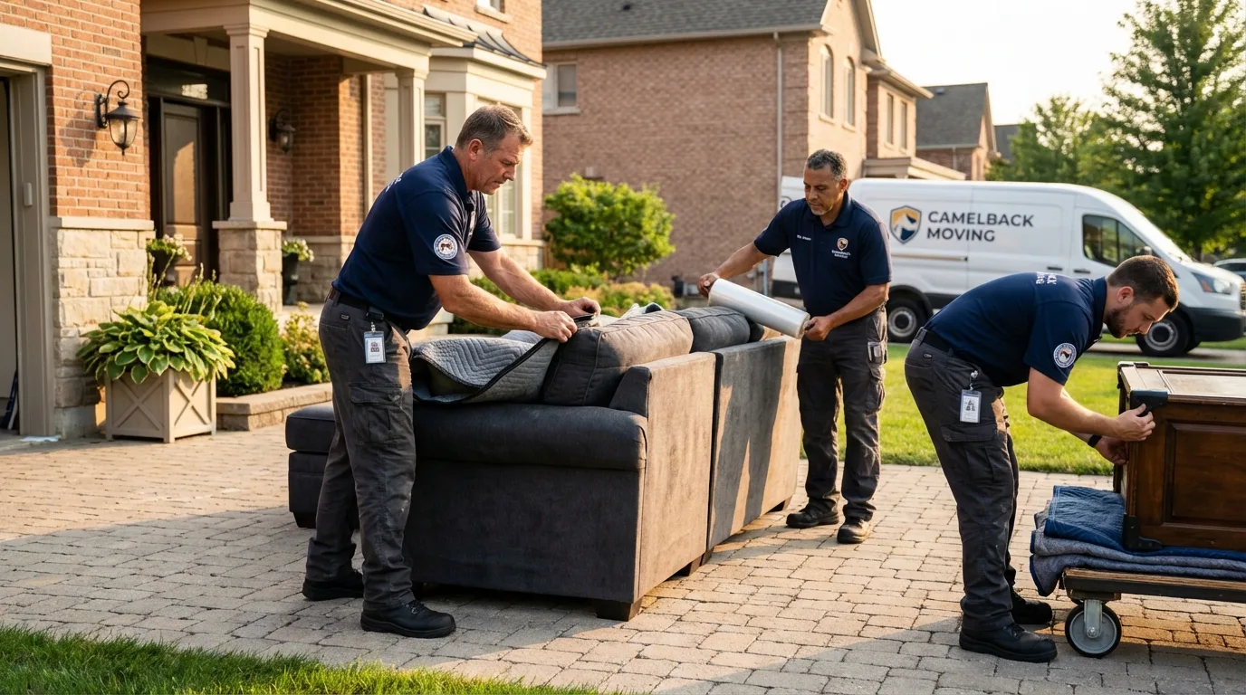 Large estate moving crew wrapping furniture in Darien, WI